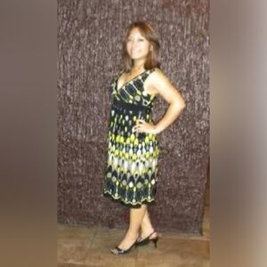 Connected Plus Size Black and Yellow Women's Dress, 24W